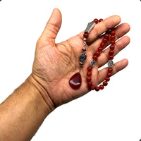 ALBATROSART -Elegance Collection- Prayer Beads-Tesbih-Tasbih-Tasbeeh-Misbaha-Masbaha-Subha-Sebha-Sibha-Rosary (RED Agate Natural Stone * Drop Tassel -8mm -33 Beads-)