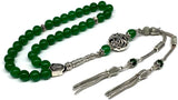 ALBATROSART Design - Long & Stylist Tassels Worry Beads - Prayer Beads (8 mm-33 Beads) Tesbih-Tasbih-Tasbeeh-Misbaha-Subha-Sebha-Sibha-Rosary (Green Jade Natural Stone)