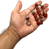 Zaza Stress Worry Beads-Prayer Beads-Tesbih-Tasbih-Tasbeeh-Misbaha-Masbaha-Subha-Rosary (-Red Agate Natural Stone (12 mm) Beads and Allah Pattern-)