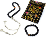 ALBATROSART -Spring Collection- Tesbih-Tasbih-Tasbeeh-Misbaha-Masbaha-Subha-Sebha-Rosary-Worry Beads-Prayer Beads (Black Matte Onyx Prayer Beads and Bracelet)