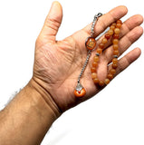 ALBATROSART -Elegance Collection- Prayer Beads-Tesbih-Tasbih-Tasbeeh-Misbaha-Masbaha-Subha-Sebha-Sibha-Rosary (Natural Orange Aventurine Stone and Teardrop Tassel Tesbih -8 mm, 33 Beads-)