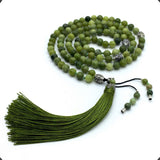 ALBATROSART - Mala Prayer Beads - Mala Necklace - Tibetan Mala Prayer Beads Meditation Beads Yoga Necklace (Natural Green Jade Stone - 8MM - 108 Beads)