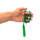 Women Prayer Beads-Tesbih-Tasbih-Tasbeeh-Misbaha (6 mm 99 beads-Green Jade with Silk Tassel)