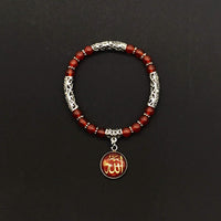 Red Agate Stone (6 mm) Small Beads Bracelet with ALLAH Pattern (Ethnic Wallet Gift)