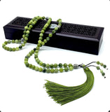 ALBATROSART - Mala Prayer Beads - Mala Necklace - Tibetan Mala Prayer Beads Meditation Beads Yoga Necklace (Natural Green Jade Stone - 8MM - 108 Beads)