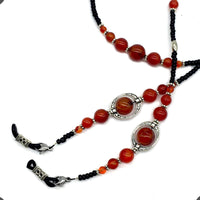 HANDMADE Eyeglass Chains Elegant Eyewear Retainer Beaded Eyeglass Strap Holder Natural Stone Beaded Eyewear Retainer (RED AGATE Stone Beaded Design)