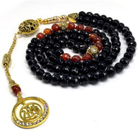 ALBATROSART Special Prayer Beads Series -99 Beads- Tesbih Tasbih Tasbeeh Misbaha Masbaha Subha Sebha Sibha (Black and Red Agate Natural Faceted Stone -8 mm-)