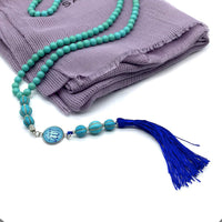 ALBATROSART -99 Beads with Scarf -Prayer Beads-Worry Beads-Tesbih-Tasbih-Tasbeeh-Misbaha-Subha-Sibha-Rosary (Gray Shawl & Acrylic Turquoise -8 mm- Beads)