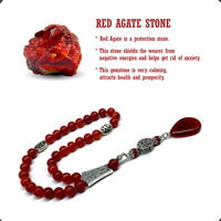 ALBATROSART -Elegance Collection- Prayer Beads-Tesbih-Tasbih-Tasbeeh-Misbaha-Masbaha-Subha-Sebha-Sibha-Rosary (RED Agate Natural Stone * Drop Tassel -8mm -33 Beads-)