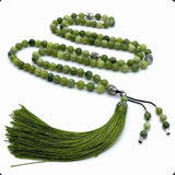 ALBATROSART - Mala Prayer Beads - Mala Necklace - Tibetan Mala Prayer Beads Meditation Beads Yoga Necklace (Natural Green Jade Stone - 8MM - 108 Beads)