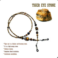 HANDMADE Eyeglass Chains Elegant Eyewear Retainer Beaded Eyeglass Strap Holder Natural Stone Beaded Eyewear Retainer (TIGER EYE Stone Beaded Design)