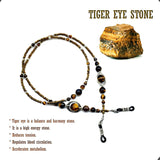 HANDMADE Eyeglass Chains Elegant Eyewear Retainer Beaded Eyeglass Strap Holder Natural Stone Beaded Eyewear Retainer (TIGER EYE Stone Beaded Design)