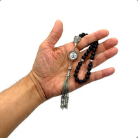 ALBATROSART -Regal Collection- Prayer Beads-Tesbih-Tasbih-Tasbeeh-Misbaha-Masbaha-Subha-Sebha-Sibha-Rosary (Black Agate Stone Prayer Beads and Bracelet)