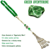 -PRESTIGE SERIES- Green Aventurine Stone Prayer Beads with Metal Tassel-Tesbih (8 mm 33 beads)