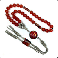 ALBATROSART -Elegance Collection- Prayer Beads-Tesbih-Tasbih-Tasbeeh-Misbaha-Masbaha-Subha-Sebha-Sibha-Rosary (RED Agate Stone 8mm -33 Beads)