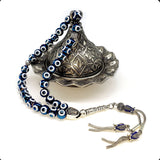 ALBATROSART Design -Special Evil Eye Beaded Collection Worry Beads - Prayer Beads (8 mm-33 Beads) Tesbih-Tasbih-Tasbeeh-Misbaha-Masbaha-Subha-Sebha-Sibha-Rosary (Electroplate Glass Blue Evil Eye)