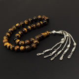 Big Prayer Beads-Worry Beads-Tesbih-Tasbih-Tasbeeh-Misbaha-Masbaha-Subha-Sebha-Sibha-Rosary (-Tiger Eye Natural Stone with Metal Tassel -10mm-33 Beads-)