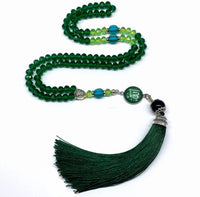 Special for Women Prayer Beads - Tesbih-Tasbih-Tasbeeh-Misbaha-Masbaha-Subha-Sebha-Sibha-Worry Beads-Rosary  (Dark & Light Green Crystal - 6x8 mm-99 Beads - Allah Tassel)