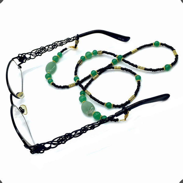 -HANDMADE Eyeglass Chains Elegant Eyewear Retainer Beaded Eyeglass Strap Holder Natural Stone Beaded Eyewear Retainer (GREEN AVENTURINE)