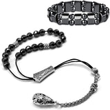 Greek KOMBOLOI Series Worry Beads Begleri Pony Anxiety Beads Rosary Relaxation Stress Relief (Black Hematite Faceted Beads & Bracelet- 8 mm, 21 Beads)