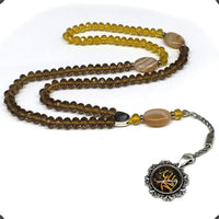 Special for Women Prayer Beads - Tesbih-Tasbih-Tasbeeh-Misbaha-Masbaha-Subha-Sebha-Sibha-Worry Beads-Rosary  (Yellow & Brown Crystal - 6x8 mm 99 Beads - Allah Tassel)