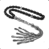 ALBATROSART Design -Black Hematit Beaded Collection -1 Worry Beads - Prayer Beads - Tesbih-Tasbih-Tasbeeh-Misbaha-Masbaha-Subha-Sebha-Sibha-Rosary  (Non-Magnetic Hematite Black -9x6mm- 33 Beads)