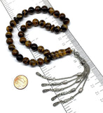 Big Prayer Beads-Worry Beads-Tesbih-Tasbih-Tasbeeh-Misbaha-Masbaha-Subha-Sebha-Sibha-Rosary (-Tiger Eye Natural Stone with Metal Tassel -10mm-33 Beads-)