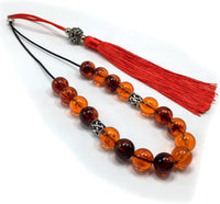 Greek KOMBOLOI Series Worry Beads Begleri Pony Anxiety Beads Rosary Relaxation Stress Relief (Rust Color Imitation Amber Acrylic 13.5 mm 17- Big Beads)