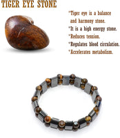 Real Tiger Eye Natural Stone Beaded Magnetic Hematite Bracelet (6mm beads)