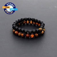 NEW BRACELET SERIES: 2 pcs / Set Fashion Double Tiger Eye-Black Onyx Stone Bracelets (Wallet Gift)