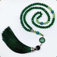 Special for Women Prayer Beads - Tesbih-Tasbih-Tasbeeh-Misbaha-Masbaha-Subha-Sebha-Sibha-Worry Beads-Rosary  (Dark & Light Green Crystal - 6x8 mm-99 Beads - Allah Tassel)