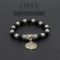 Onyx and Silver Plated Beads Bracelet with Allah Pattern (Ethnic Wallet Gift)