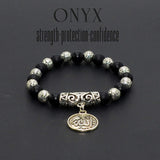 Onyx and Silver Plated Beads Bracelet with Allah Pattern (Ethnic Wallet Gift)