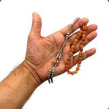 ALBATROSART -Orange Aventurine Stone -8mm -33 Beads - Worry Beads with Matching Stretch Ring - Elastic Ring with Replaceable Snap Button -Tesbih-Tasbih-Misbaha-Subha-Sibha-Rosary