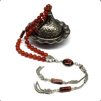 ALBATROSART -Elegance Collection- Prayer Beads-Tesbih-Tasbih-Tasbeeh-Misbaha-Masbaha-Subha-Sebha-Sibha-Rosary (RED Agate Stone 8mm -33 Beads)