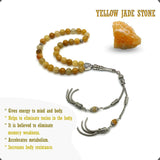 ALBATROSART -Yellow Jade Stone -8mm -33 Beads - Worry Beads with Matching Stretch Ring - Elastic Ring with Replaceable Snap Button -Tesbih-Tasbih-Misbaha-Subha-Sibha-Rosary