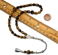 ALBATROSART -Elegance Collection- Prayer Beads-Tesbih-Tasbih-Tasbeeh-Misbaha-Masbaha-Subha-Sebha-Sibha-Rosary (Tiger Eye Natural Stone -6x9 mm 33 Beads- & Drop Tassel)