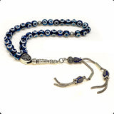 ALBATROSART Design -Special Evil Eye Beaded Collection Worry Beads - Prayer Beads (8 mm-33 Beads) Tesbih-Tasbih-Tasbeeh-Misbaha-Masbaha-Subha-Sebha-Sibha-Rosary (Electroplate Glass Blue Evil Eye)