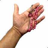 ALBATROSART -Elegance Collection- Prayer Beads-Tesbih-Tasbih-Tasbeeh-Misbaha-Masbaha-Subha-Sebha-Sibha-Rosary (Natural Rhodonite Stone and Teardrop Tassel Tesbih -8 mm, 33 Beads-)