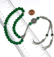 ALBATROSART Design - Long & Stylist Tassels Worry Beads - Prayer Beads (8 mm-33 Beads) Tesbih-Tasbih-Tasbeeh-Misbaha-Subha-Sebha-Sibha-Rosary (Green Jade Natural Stone)