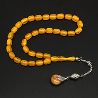 -FIRE Amber Collection- Prayer Beads-Worry Beads-Tesbih-Tasbih-Misbaha-Masbaha-Rosary (Light Yellow Wavy Transparent -12x8 mm-33- Bakelite Beads)