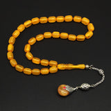 -FIRE Amber Collection- Prayer Beads-Worry Beads-Tesbih-Tasbih-Misbaha-Masbaha-Rosary (Light Yellow Wavy Transparent -12x8 mm-33- Bakelite Beads)