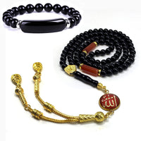 Special Prayer Beads Series Tesbih Tasbih Tasbeeh Misbaha Masbaha Subha Sebha Sibha (Black Shiny Agate Stone and Bracelet -6 mm 99 Small Beads-)