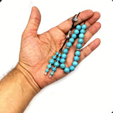 Greek KOMBOLOI Series- Worry Beads Begleri Pony Anxiety Beads Rosary Relaxation Stress Relief (Synthetic Round Turquoise Beads -10 mm, 19 Beads)