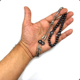 ALBATROSART Design - Long & Stylist Tassels Worry Beads - Prayer Beads (8 mm-33 Beads) Tesbih-Tasbih-Tasbeeh-Misbaha-Subha-Sebha-Sibha-Rosary (Black Hematite - Silver Plated)