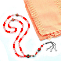 ALBATROSART -99 Beads with Scarf -Prayer Beads-Worry Beads-Tesbih-Tasbih-Tasbeeh-Misbaha-Subha-Sibha-Rosary (Pink Shawl & Red-Pink Crystal Rondelle 8x6 mm Beads)