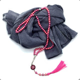 ALBATROSART -99 Beads with Scarf -Prayer Beads-Worry Beads-Tesbih-Tasbih-Tasbeeh-Misbaha-Subha-Sibha-Rosary (FLIPFLOPPING Light Grey & Pink Pearl -7 mm- Beads)