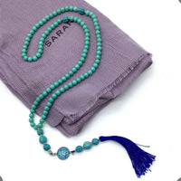 ALBATROSART -99 Beads with Scarf -Prayer Beads-Worry Beads-Tesbih-Tasbih-Tasbeeh-Misbaha-Subha-Sibha-Rosary (Gray Shawl & Acrylic Turquoise -8 mm- Beads)