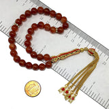 ALBATROSART -Elegance Collection- Prayer Beads-Tesbih-Tasbih-Tasbeeh-Misbaha-Masbaha-Subha-Sebha-Sibha-Rosary (Red Agate with Zirconia Stone Gold Plated Tassel -8 mm 33 Beads-)