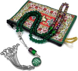 Special for Women Muslim Prayer Beads- Tesbih-Tasbih-Tasbeeh-Misbaha-Masbaha-Subha-Sebha-Sibha-Worry Beads (Dark Green & Purple Crystal - 6x8 mm 99 Beads - Allah Tasselt)